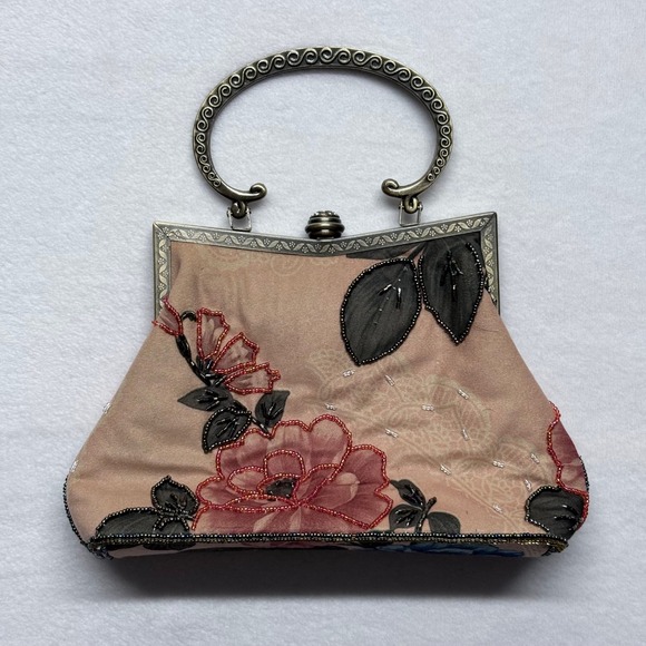 Handbags - Vintage Beaded Floral Evening Clutch Purse Bag Metal Handle‎